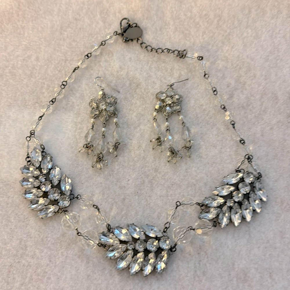 Silver and clear rhinestone necklace and earrings set